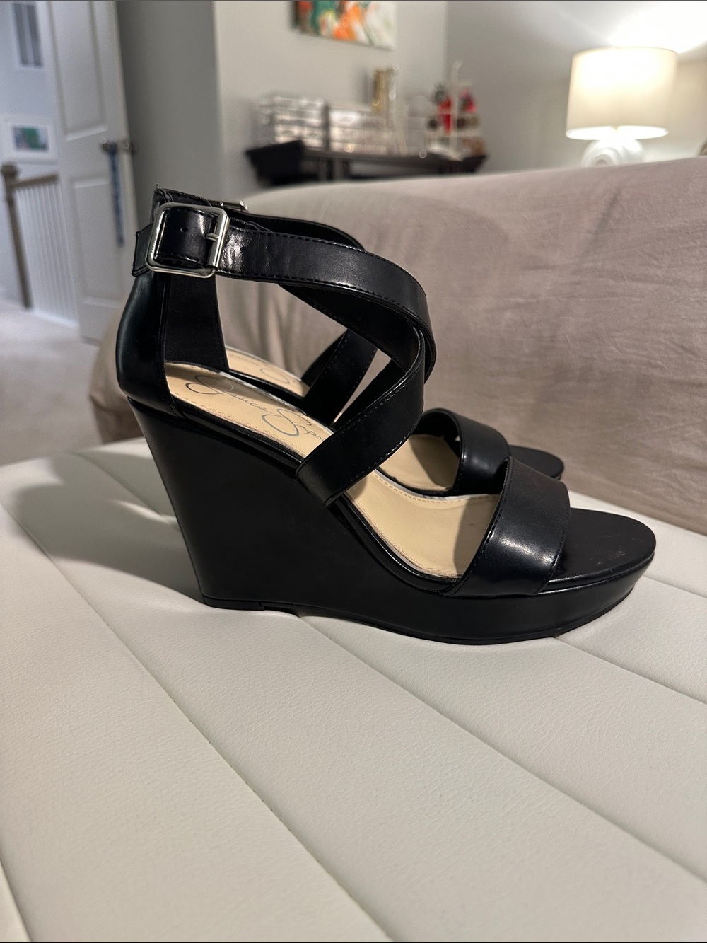 Jessica Simpson Black Strappy Wedge Sandals